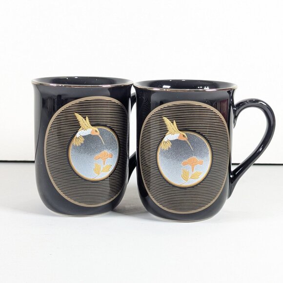 Vintage black OTAGIRI Japan Hummingbird mug set of 2 - Picture 2 of 9